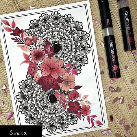 Mandala Art With Painting, Beautiful Flowers Drawing, Mandala Art Ideas Creative, Creative Mandala Art, Unique Mandala Art, Flower Mandala Art, Beautiful Mandala Art, Mandala Creative, Mandala Art Design