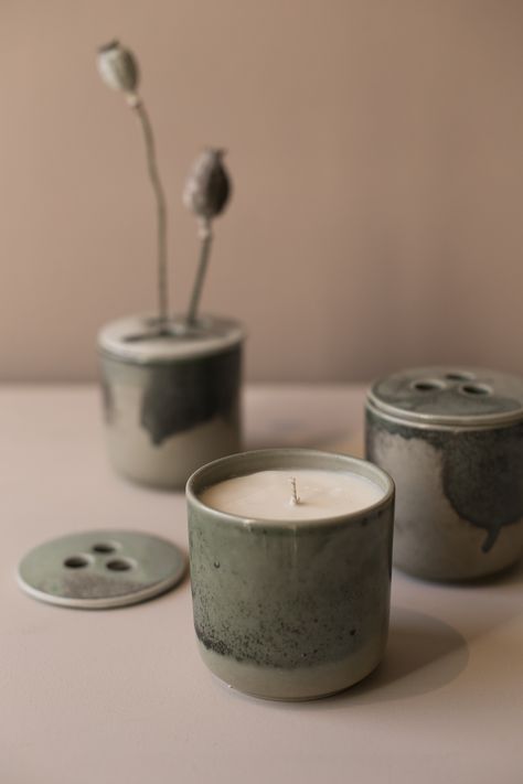 Organic scented candles in unique porcelain jars. Handcrafted in Sweden. Ceramic Candle Jars, Pottery Candles, Unique Candle Containers, Ceramic Candle Jar, Ceramic Candles, Candle Pot, Tea Candle Holders, Homemade Scented Candles, Minimalist Candles