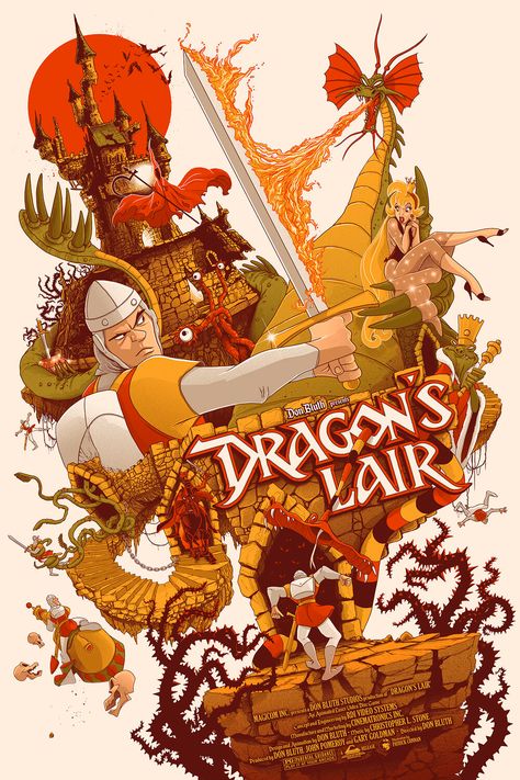 Dragon's Lair - NYCC 19 — Barbarian Factory - The art of Patrick Connan Dragons Lair, Space Ace, Don Bluth, American Werewolf In London, Screen Print Poster, Dragon's Lair, Poster Idea, Frank Frazetta, Movie Poster Art