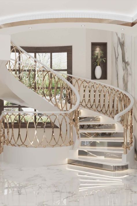 Step into this luxury villa interior design, where each room tells a story of masterful design, timeless beauty, and understated grandeur, Stairs Design Interior Luxury, Luxury Entryway Ideas, Luxurious Mansions Interior, Luxury Villa Interior Design, Luxury Villa Interior, Luxurious Staircase, Luxury Entryway, Luxury Stairs, Foyer Stairs