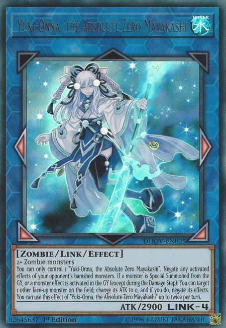 Yuki-Onna, the Absolute Zero Mayakashi - Yugipedia - Yu-Gi-Oh! wiki Fairy Monster, Yuki Onna, Absolute Zero, Zombie Monster, Event Card, Yu Gi Oh Cards, Monster Cards, Sugar Sprinkles, Horror House