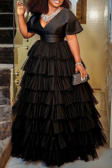 Plus Size Formal Dress, Formal Dress Black, Classy Gowns, Tulle Maxi Dress, Dinner Dress Classy, Plus Size Formal, Casual Chique, Evening Dresses With Sleeves, Plus Size Formal Dresses