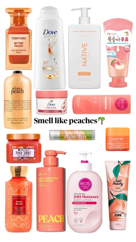 #peaches #summer #selfcare #smellgood How To Smell Like Grapefruit, Fruity Scent Combos, Summer Scent Combos, How To Smell Fruity, Summer Shower Routine, How To Smell Like Peaches, Peach Scented Products, Scent Board, Summer Parfum