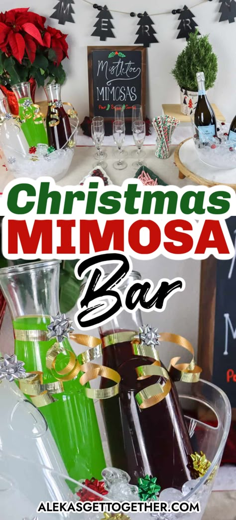 It's that time of the year again when the holiday spirit is in full swing, and it's all about getting together with friends and family. If you're thinking of hosting a laid-back yet festive gathering, why not spice things up a bit by setting up a Christmas Mimosa Bar!? Christmas Brunch Bar Ideas, Mimosa Christmas Bar, Mistletoe Mimosa Ice Cube, Miseltoe Mimosa, Mimosa Bar Ideas Christmas, Mimosa Bar Christmas, Christmas Mimosa Bar Ideas, Holiday Mimosa Bar, Christmas Mimosa Ideas