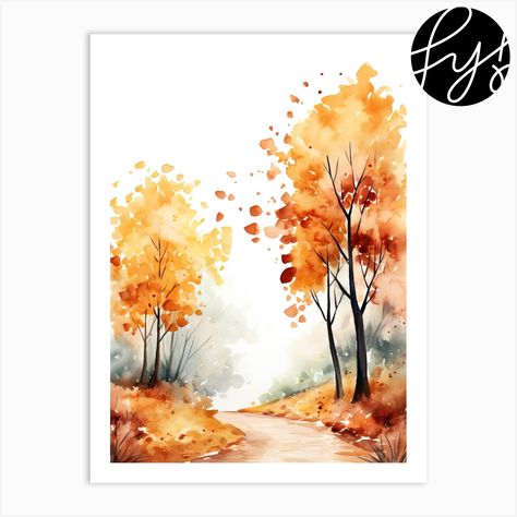 Fall Tree Watercolor Painting, Painting Basics, Landscape Painting Watercolor, Blossom Painting, Tree Watercolor Painting, Thanksgiving Craft, Fall Trees, Cute Autumn, Watercolor Paintings For Beginners