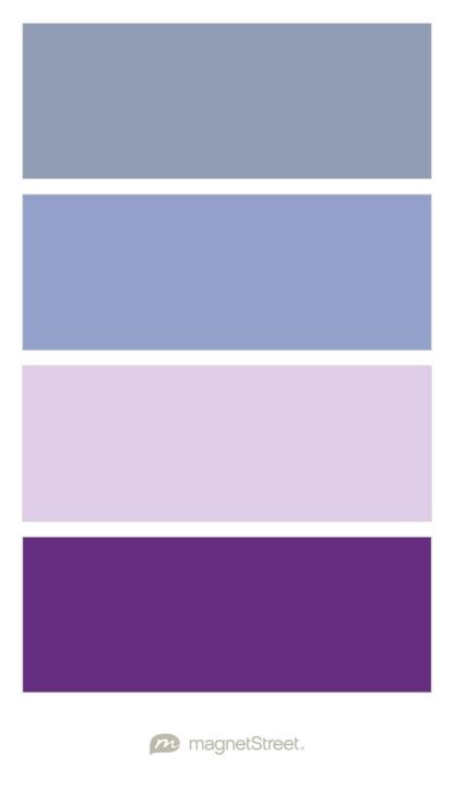 Shale, Periwinkle, Lavender, and Plum Wedding Color Palette -custom color palette created at MagnetStreet.com Nursery Color Palette, Custom Refrigerator, Lilac Wedding, Grey Color Palette, Décor Boho, Grey Color Scheme, Blue Colour Palette, Nursery Colors, Wedding Color Palette