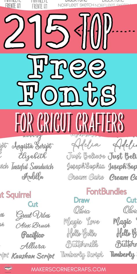 Get the most popular FREE FONTS from our favorite online marketplaces and download a FREE PRINTABLE REFERENCE of the 215 best FREE FONTS FOR CRICUT crafts. - #FreeFontsDownload, #BestFreeFonts, #FreeModernFonts, #FreeScriptFonts, #FreeSerifFonts, #FreeSansSerifFonts, #FreeHandwrittenFonts, #FreeDecorativeFonts, #FreeCalligraphyFonts, #FreeCursiveFonts #handwritingfonts #aesthetichandwriting #vintagefonts #calligraphyinspiration #creativelettering Free Cricut Fonts, Best Free Handwritten Fonts, Canva Free Fonts, Merry Christmas Fonts, Free Cursive Fonts, Popular Free Fonts, Dingbats Fonts, Christmas Fonts Alphabet, Top Free Fonts