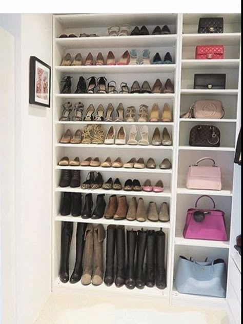 Shoe And Purse Closet, Shoe Rack Cabinet Design, Closet Organizing Ideas, Aesthetic Shoe, Shoe Aesthetic, Shoe Cupboard, Closet Shoe Storage, Dream Closet Design, Closet Design Layout