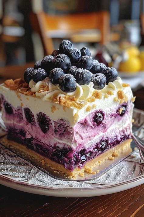 Lemon Blueberry Shortbread Mousse Cake: A Symphony of Flavors Blueberry Lemon Shortcake, Lemon Blueberry Shortbread Mousse, Blueberry Lemon Mousse, Lemon Blueberry Filling, Lemon Blueberry Cheesecake Cake Recipe, Lemon Blueberry Lush, Berries Cake Recipe, Lemon Blueberry Mousse Cake, Blueberry Almond Praline Cake