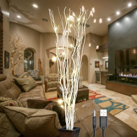 Lightshare 36Inch 16LED Natural Willow Twig Lighted Branch for Home Decoration, USB Plug-in and Battery Powered Twig Lights, Modern Appartement, White Branches, Lighted Branches, Farmhouse Side Table, Indoor String Lights, Branch Decor, Design Toscano, Vase Fillers