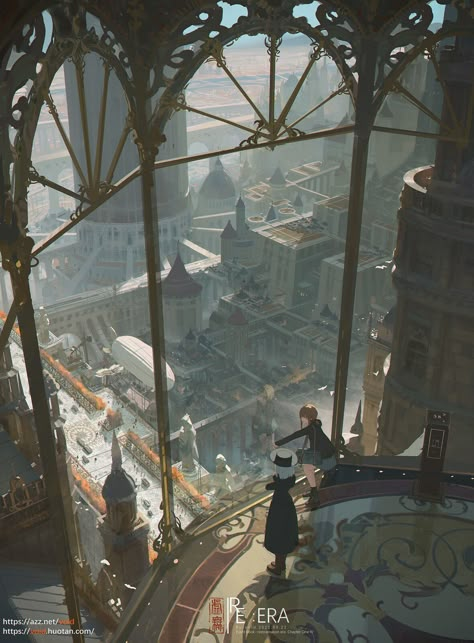 Steampunk City, Fantasy City, Fantasy Setting, Fantasy Places, Arte Inspo, Wow Art, Fantasy Art Landscapes, Fantasy Concept Art, Clock Tower