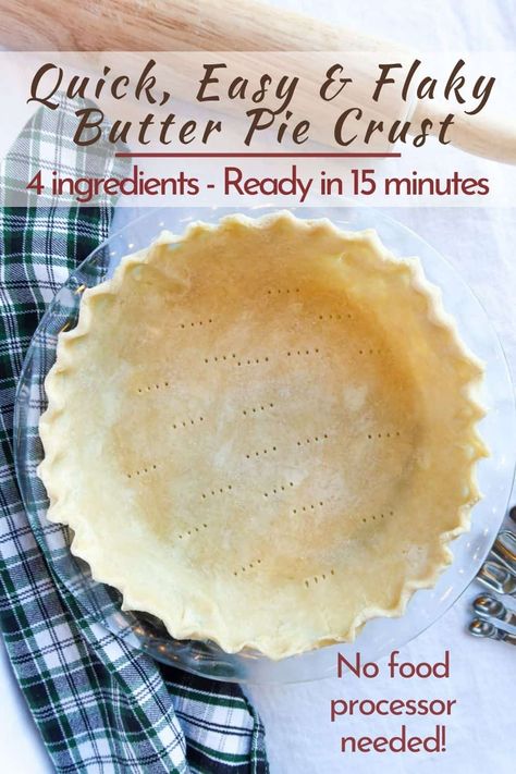 Want to know how to make this simple, quick & easy pie crust recipe with butter? Let me show you! It's the best & can be made ahead of time. You won't need a food processor & it comes together in 15 minutes. This all butter crust is flaky, tender & delicious. It's perfect for sweet dessert pies, chicken pot pie or quiesce recipes. Pie season has officially arrived and it's time to bake some delicious holiday, Thanksgiving & Christmas pies. Pumpkin pie, pecan pie, apple pie & more! #piecrust Easiest Pie Crust Ever, Quick Easy Pie Crust Recipe, Home Made Pie Crust, Pie Crust Recipe With Butter, Diy Pie Crust, Food Processor Pie Crust, Easy Pie Crust Recipe, Christmas Pies, Pie Pecan