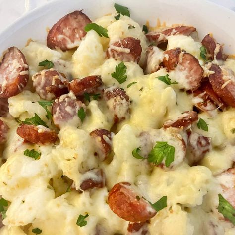 Sausage Cauliflower Casserole, Frozen Cauliflower Recipes, Sausage And Cauliflower, Cauliflower Sausage, Sausage Cauliflower, Casserole With Cheese, Sausage Potato Casserole, Cauliflower Rice Casserole, Keto Food Ideas