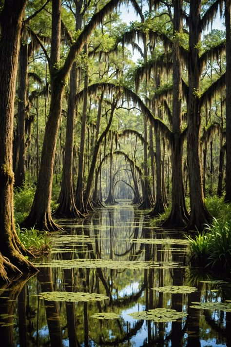 Mysteries of the Swamp: Exploring Louisiana's Enchanting Bayous Beautiful Swamp Aesthetic, The Bayou New Orleans, Bayou New Orleans, Louisiana Aesthetic Wallpaper, Louisiana Bayou Aesthetic, Louisiana Mardi Gras Aesthetic, Louisiana Interior Design, Louisiana Swamp Aesthetic, Bayou Gothic