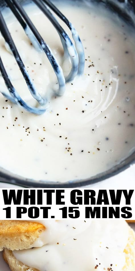 Poor Mans Gravy, Pepper Gravy Recipe White, Poor Man’s Gravy, Milk Gravy Recipe Country, White Pepper Gravy Recipe, White Gravy From Scratch, Easy White Gravy, Pepper Gravy Recipe, Milk Gravy Recipe