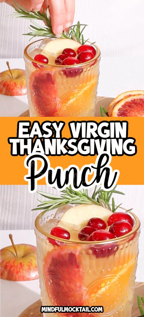 Mocktails Non Alcoholic Thanksgiving, Thanksgiving Mocktail Non Alcoholic, Easy Thanksgiving Punch, Thanksgiving Drinks Non Alcoholic, Fall Punch Recipes, Best Punch Recipe, Holiday Mocktail, Thanksgiving Recipes Drinks, Alcoholic Punch Recipes