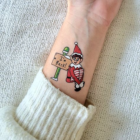 Elf On The Shelf Tattoo Ideas, Elf On The Shelf Tattoo, Elf Tattoo Design, Shelf Tattoo, Elf Tattoo, Christmas Eve Boxes, Temporary Tattoo Designs, Christmas Eve Box, Pick And Mix