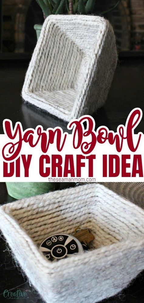 Feeling creative? Make yourself a cute bowl using a handful of simple materials! This practical yarn bowl DIY is so easy to make! via @petroneagu Diy Yarn Bowl, Yarn Bowls Diy, Yarn Bowl Craft, Crafting Storage, Easy Yarn Crafts, Homemade Holiday Gifts, Diy Bowl, Diy Yarn, Diy Basket