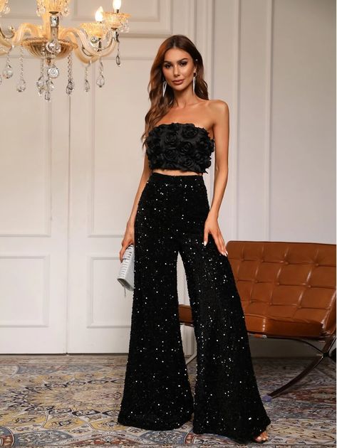 Party Outfit Night, Party Outfit Night Club, Outfit Night Club, Black Sequin Jumpsuit, Sequin Pant, Party Outfits Night, Outfit Night, Sequin Pants, Sequin Jumpsuit