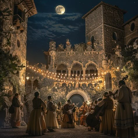 Moonlit Medieval Festivity: Under the soft glow of the moon, costumed performers gather in an ancient courtyard, celebrating tradition. #moonlight #courtyard #medieval #performers #celebration #aiart #aiphoto #stockcake ⬇️ Download and 📝 Prompt 👉 https://ayr.app/l/zgUi Bright Medieval Aesthetic, Medieval Dancing Aesthetic, Medieval Court Aesthetic, Medieval Friendship Aesthetic, Medieval Traveler Aesthetic, Medieval Magic Aesthetic, Medieval World Building, Medieval Ball Aesthetic, Medieval Fantasy Setting