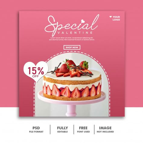 Cake food valentine banner social media ... | Premium Psd #Freepik #psd #banner #food #sale #abstract Cake Banner Design, Cake Social Media Design, Cake Poster Design Ideas, Valentines Social Media, Cake Poster, Banner Design Layout, School Cake, Valentine Banner, Cake Banner