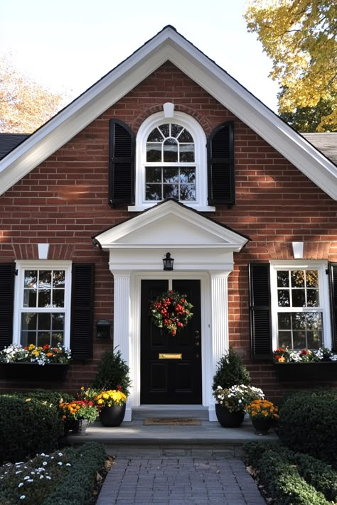 brown-brick-house-exterior Brick House With Window Boxes, Traditional Home Exterior Brick, Trim On Red Brick House, Brick Red House Exterior Colors, Texas Brick Homes, Cute Small Brick House, Red Brick House Exterior With Siding, Brick Cape Cod Exterior Makeover, Brick House Window Trim