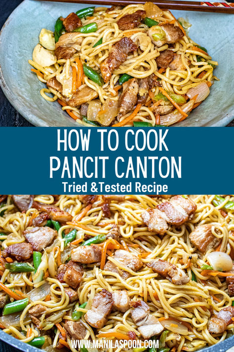 A delicious and easy way to make the Philippines’ favorite noodle dish – Pancit Canton. Whether for dinner, snack or as party food, you can be sure this delicious Pancit Canton would always be a huge hit! Gluten Free Pancit, Pancit Noodles Filipino Recipes, Easy Pancit Recipe, Canton Noodles Recipes, Pancit Recipe Filipino Easy, Philippine Pancit, Pancit Canton Recipe Filipino, Authentic Pancit Recipe Filipino, Pancit Canton With Egg