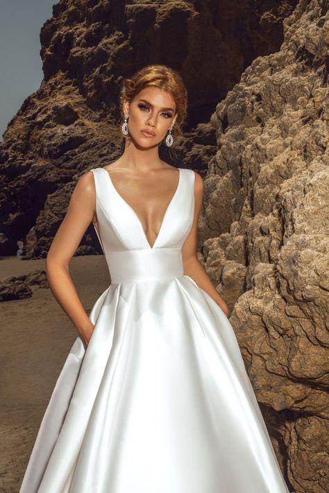 A Line Classy Wedding Dress, Elegant V Cut Wedding Dress, Satin Bodice Tulle Skirt Wedding Dress, Classic Wedding Dress With Straps, Breezy Wedding Dress, Wedding Dresses Full Skirt, Wedding Inspo Elegant Dress, Unique A Line Wedding Dress, Sweetheart Wedding Dresses