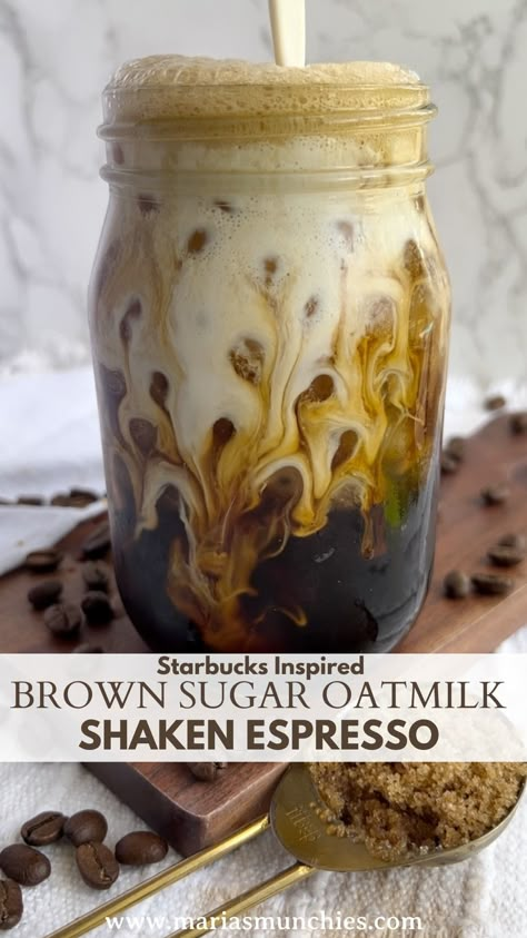 Save your money and make this Starbucks-inspired iced brown sugar oatmilk shaken espresso at home! No syrups or espresso machine is required. Cookie Butter Cold Brew, Brown Sugar Oatmilk Shaken Espresso, Brew Iced Coffee, Shaken Espresso, Soft Pumpkin Cookies, Nespresso Recipes, Make Brown Sugar, Espresso Recipes, Cold Brew Iced Coffee