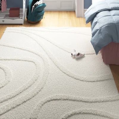 Wade Logan® Area Rugs You'll Love | Wayfair White Rug For Bedroom, Cute Area Rugs In Bedroom, Neutral House Decor With Pops Of Color, Modern Abstract Rug, Rugs For Rooms Bedrooms, Rugs For Room Aesthetic, Aesthetic Rugs For Bedroom, Big Rugs Bedroom, Dorm Rugs College