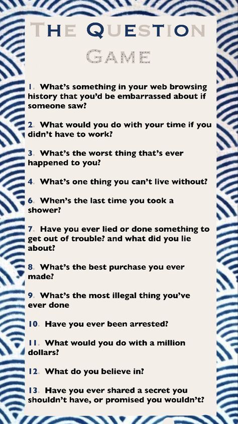 The question game is a game designed to spark conversation between friends. The game first starts off with someone asking the other player to choose a number (1-#). The first person then asks the player the question that corresponds to that number. Find out all the tea about your friends with this game of truth and of course, gossip! Personal Truth Questions, Questions Between Friends, Games To Play On Chat, Duo Games To Play, Embarrassing Questions To Ask A Friend, Choose A Number Questions Game, Games To Play With Friends 2 People, 2 Player Games Friends, Stand Up Sit Down Game Questions