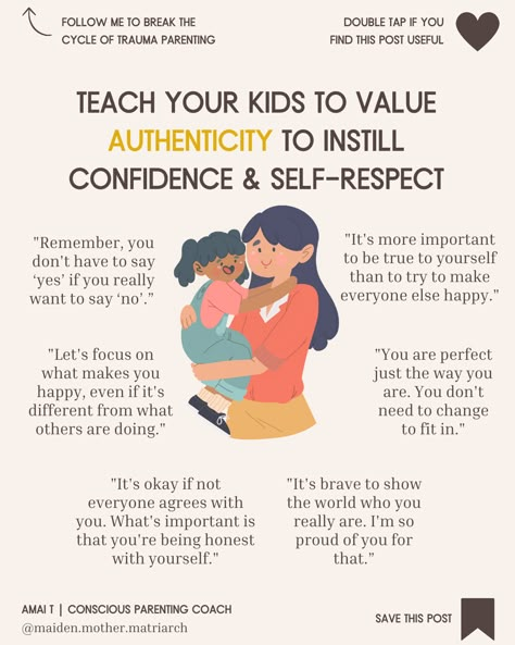 Teaching your child to choose AUTHENTICITY over people-pleasing is a valuable lesson in fostering genuine self-expression and confidence. ⁠ .⁠ And remember, fostering authenticity is an ONGOING process. Your consistent GUIDANCE and SUPPORT will become the blueprint for your child to develop a strong sense of self ❤️⁠ .⁠ ✅ Never let the cycle of trauma define your parenting again. Discover "The Amai T Method of Conscious Parenting" and transform your family dynamics today!⁠ Child Psychology Parenting, Positive Affirmations For Kids, People Pleasing, Parenting Boys, Practicing Self Love, Parenting Knowledge, Intentional Parenting, Parenting Techniques, Mom Lifestyle