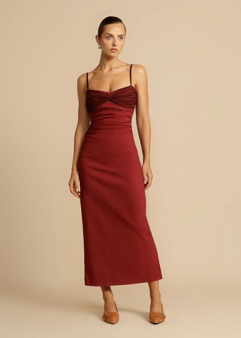 Neutral Pumps, Slip Midi Dress, Straps Dress, Gauze Fabric, Red Midi Dress, Bodycon Midi, Midi Dress Bodycon, Strap Dress, Wine Red