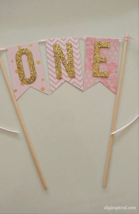 DIY First Birthday Pink and Gold Glitter Cake Topper Diy First Birthday Cake, Birthday Cupcakes Toppers, Diy First Birthday, Gold Glitter Cake, Gold Glitter Cake Topper, Diy Cake Topper Birthday, Cupcakes Birthday, Toppers Diy, 1st Birthday Cake Topper