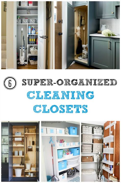 Cleaning closet organization: 6 inspirational ideas — The Organized Mom Life Vacume Cleaner Storage Ideas, Building Pantry, Utility Closet Organization Ideas, Closet Cleaning Supplies, Broom Closet Organizer, Cleaning Cupboard, Cleaning Closet Organization, Storage Closets, Cleaning Supply Storage