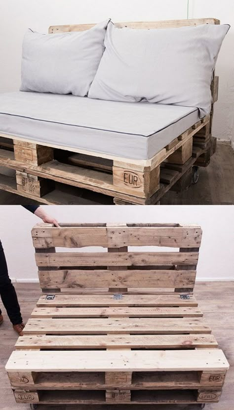 12 easiest and great looking pallet sofas and coffee tables that one can make in just an afternoon. Detailed tutorials and lots of great resources! Pallet Lounge, Diy Pallet Sofa, Sofa Design Ideas, Pallet Patio, Pallet Couch, Pallet Sofa, Pallet Project, Backyard Kitchen, Pallet Outdoor