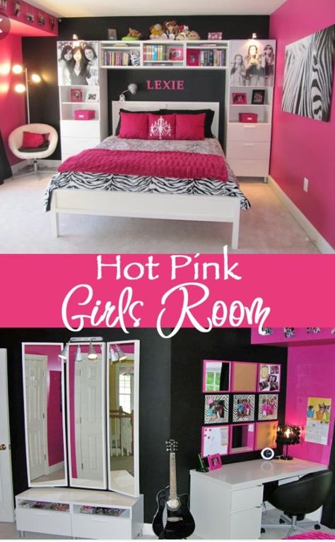 Alexis Room at new home Pink Zebra Rooms, Hot Pink Bedrooms, Zebra Bedroom, Zebra Room, Interior Makeover, Murs Roses, Pink Bedroom For Girls, Makeover Tips, Pink Bedroom Decor