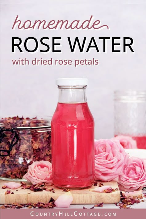 rose water recipe Rose Water Diy Dried Petals, Diy Rose Water With Dried Roses, Rose Spray Diy, Dry Rose Petals Uses, Rose Honey Recipe, Rose Water Toner Diy, Rose Water For Hair Growth, How To Make Rose Water At Home, How To Make Florida Water