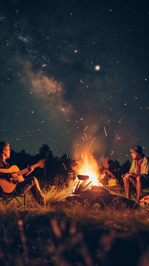 Starry Camping Night: Under a #stargazing sky, #adventure gather around a #firepit, enjoying #livemusic and nature's serenity. #outdoors #explore #aiart #aiphoto #stockcake ⬇️ Download and 📝 Prompt 👉 https://stockcake.com/i/starry-camping-night_183707_31782 Stargazing With Friends, Friends Stargazing, Campfires Photography, Warm Skin Tone Colors, Stargazing Aesthetic, Camping Sunset, Sitting Around A Campfire, Guitar Light, Sky Adventure