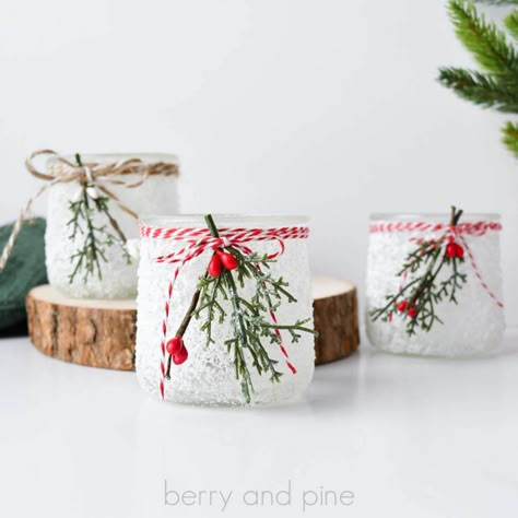 Make beautiful and elegant Christmas snowy Oui jars using this easy tutorial. You'll learn the best adhesive, tips, and walk away with gorgeous, glistening jars for candles, treats, and more. This upcycle Christmas craft recycles Oui yogurt jars - the glass jars - but you can use any jar you have: mason, spaghetti, or any jar! Use this easy Epsom salt jar tutorial to create Dollar Tree accented pieces that are so elevated, elegant, and glistening jars, perfect for candles, treats, and more. Epsom Salt Jars Diy, Crafts With Yogurt Jars, Oui Yogurt Jar Crafts, Mini Mason Jar Crafts Diy, Epsom Salt Christmas Jars, Repurposing Oui Yogurt Jars, Ideas For Oui Yogurt Jars, Christmas Oui Jar Crafts, Repurpose Oui Yogurt Jars