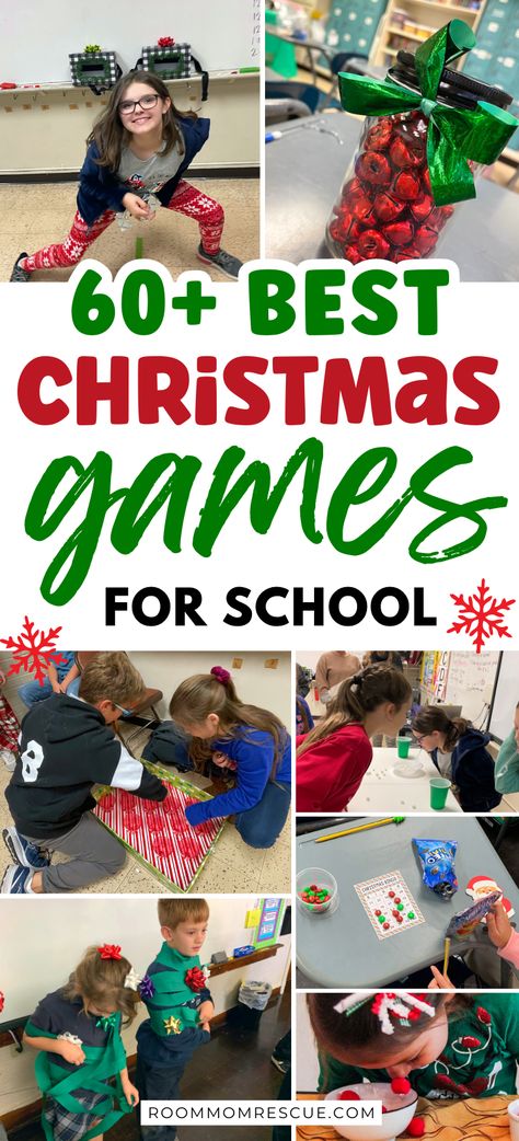 Homeroom Mom Christmas Party, Christmas Party For School, Christmas Team Games For Kids, Christmas Kindergarten Party Ideas, Christmas Party For Kindergarten, Holiday Games For Classroom Parties, Class Christmas Party Games 4th Grade, Games For School Christmas Party, Elementary Class Christmas Party