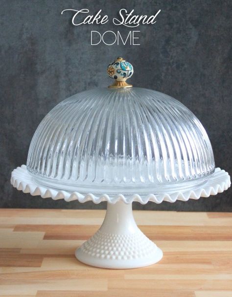 DIY: Cake Stand Dome – BeWhatWeLove Diy Cake Stand Dollar Store, Cake Stand Decor Ideas, Homemade Cake Stands, Cake Stand Diy, Succulent Terrariums, Cake Stand Decor, Light Fixture Covers, Diy Cake Stand, Cake Stand With Dome