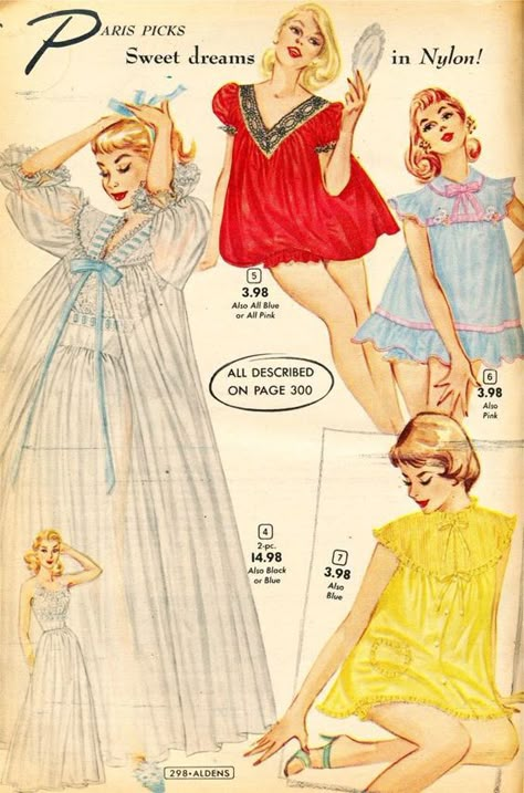 Vintage Sleepwear, Patron Vintage, Vintage Pajamas, Retro Lingerie, Look Retro, Lingerie Vintage, Vintage Dress Patterns, Vintage Nightgown, 50s Fashion