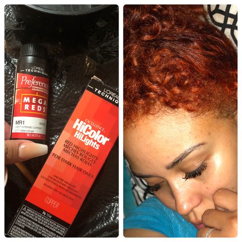 2 tubes of the L’Oréal (Copper) and half of the L’Oréal Preference (MR1 Light Intense Copper). Added appropriate developer amount. Dried down to a very nice Burnt Orange! L’oréal Copper Hair, Hi Color Loreal Copper, Burnt Orange Hair Color, Copper Orange Hair, Burnt Orange Hair, Orange Hair Dye, Colored Locs, Hair Color Orange, Micro Locs