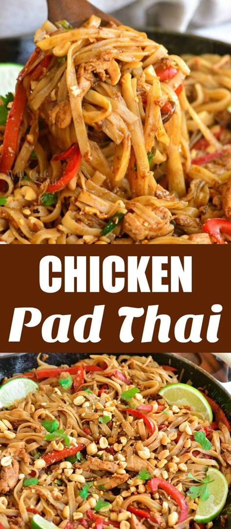 Shrimp Rice Noodles, Noodles Vegetables, Shrimp Rice, Chicken Pad Thai, Pad Thai Sauce, Pad Thai Noodles, Delicious Rice, Thai Sauce, Pad Thai Recipe