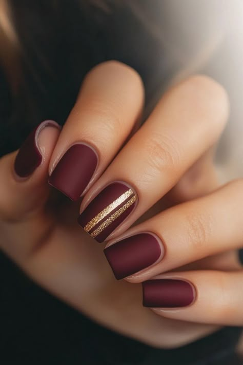 Fall in love with your nails all over again with these 58 gorgeous designs. From matte finishes to metallic accents, find your perfect fall look. Tap the link for more fall nail inspiration! Winter Fall Nail Designs, Burgundy Accent Nails, November Nails Maroon, Gloss And Matte Nails, Matte Burgundy Nails Short, Maroon Nails Design Short, Silver Fall Nails, November Nails Fall Matte, Fall Accent Nail Ideas