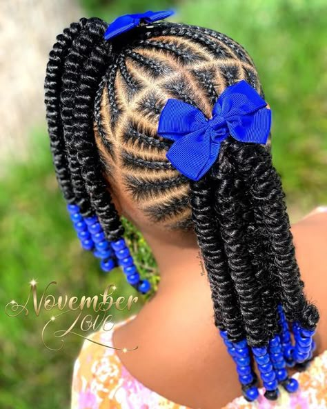 Braid Hairstyles For Little Black Girls Easy, Kids Cornrows With Beads, Cornrow Hairstyles For School Kids, Cornrow In Two Hairstyles, Cornrow Hairstyles For School Natural Hair, Braids For Baby Girls Hair, Girls Braids Black Kids Natural Hair, Kid Twist Hairstyles, African Hair Braiding Styles For Kids