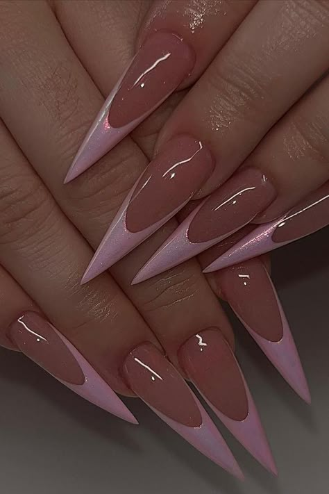 Nails Pointy Long, Nail Designs Sharp Nails, Cute Nail Designs Stilettos, Pink Stilettos Nails, Extra French Tip Nails, Baddie Nails Instagram Almond, French Tip On Stiletto Nails, French On Stiletto Nails, Stiletto French Tip Designs