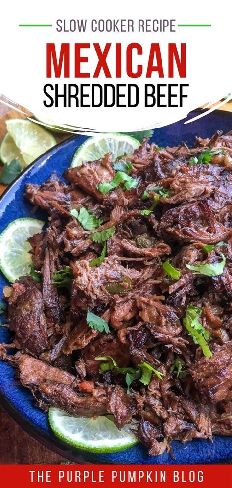 Slow Cooker Mexican Shredded Beef is an incredibly versatile recipe that can be used in tacos or wraps or served up with rice and roasted vegetables. The beef is slowly cooked to perfection, is super tender, and full of flavors including chipotle, oregano, cumin, and lime. Salads Low Carb, Slow Cooker Mexican Shredded Beef, Low Carb Salads, Low Carb Lunches, Crockpot Recipes For Two, Slow Cooker Shredded Beef, Shredded Beef Recipes, Low Carb Dinners, Slow Cooker Mexican