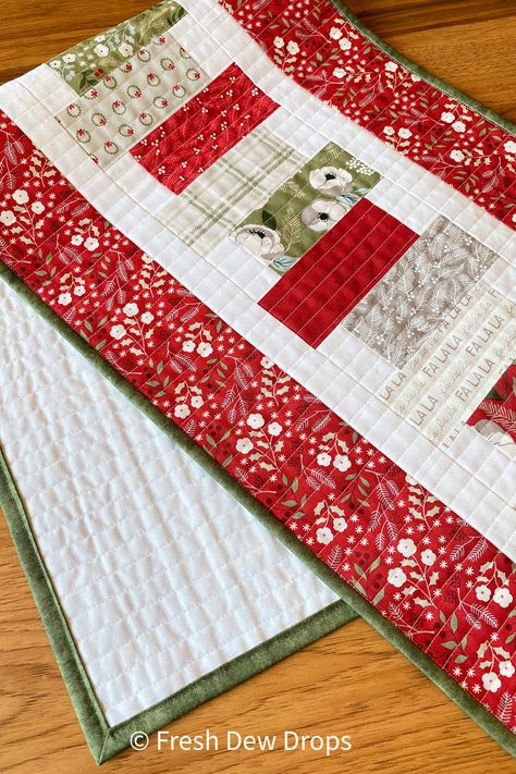 Fresh Dew Drops Quilt Pattern, Table Runner Pattern Christmas, Charm Pack Christmas Projects, Table Runners Using Charm Packs, Quilted Placemat Patterns Free, Charm Pack Table Runners, Holiday Table Runner Patterns Free, Christmas Charm Pack Quilt Patterns, Easy Quilted Table Runners Patterns Free